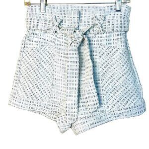 Koko and Mason White Tweed Shorts Cotton High Waist Size M Tie Belt Pockets
